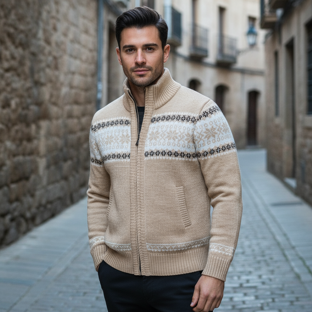 Kamizelka Zimowa Klasyczny Krój Wysoki Kołnierz Norweski Wzór Dzianina Jesień Zima - 2