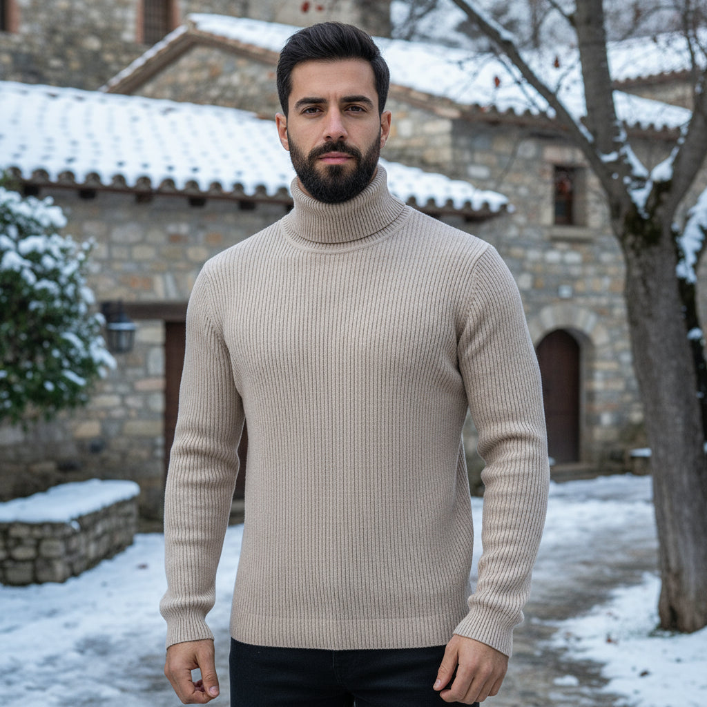Miękka Bluza Męska Z Wysokim Kołnierzem - Klasyczny Krój, Komfortowa i Stylowa, Idealna Na Jesień/Zimę - 1
