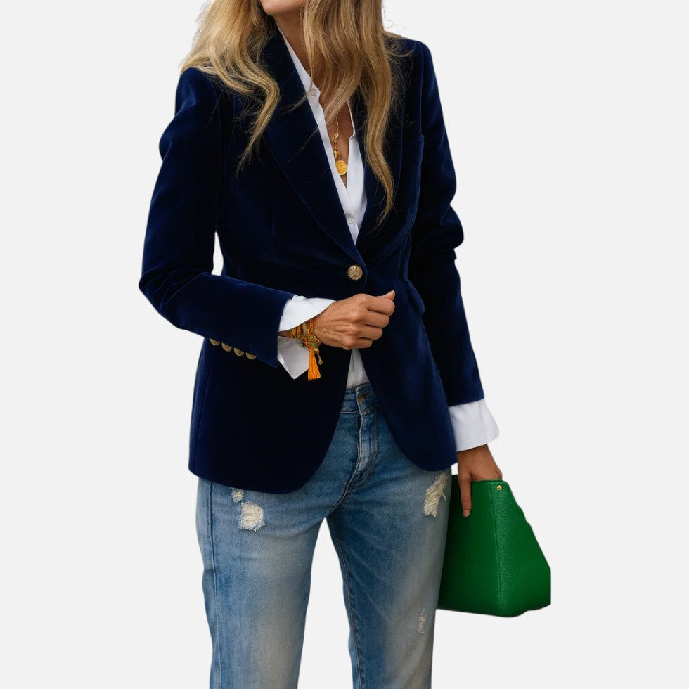 Aksamitna Marynarka Damska Czarna | Klasyczny Krój, Elegancka 2