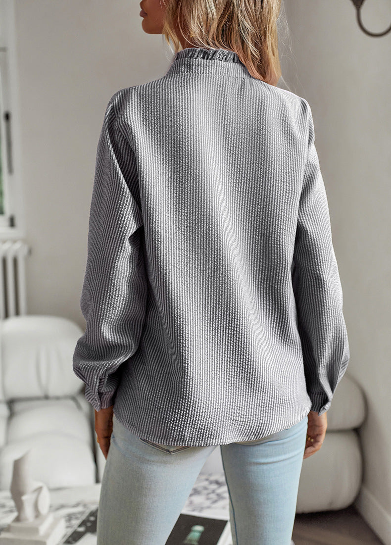 Biała Bluzka Damska Irene | Elegancka Tkanina z Falbanami, Długi Rękaw 3