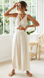 Byonce Women's Summer Set | Ruched Top & Wide Leg Pants 0
