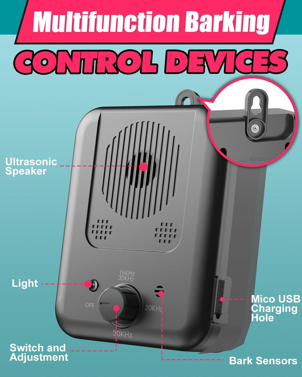 Calvero Ultrasonic Dog Repeller | Ładowalne, Zasięg 15 m, IPX4 6