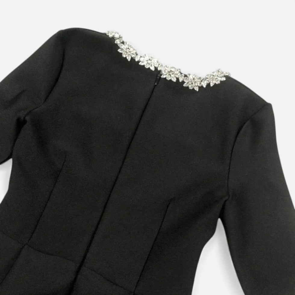 Czarna Aksamitna Sukienka Mini dla Kobiet | Ozdobne Kamienie, Elegancka na Wesele 6