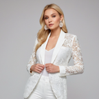 Czarna Marynarka Damska | Koronkowy Design, Elegancka i Dopasowana 1