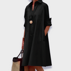 Czarna Sukienka Midi | Elegancki Krój Polo, Oddychający Materiał 1