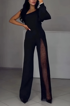 Czarny Kombinezon Damski | Elegancki Styl, Szerokie Nogawki, Idealny Na Wesele 0