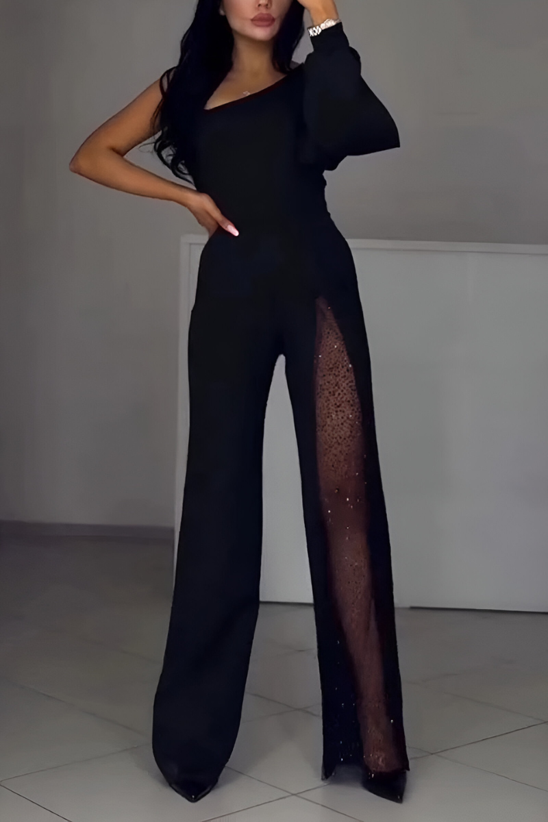 Czarny Kombinezon Damski | Elegancki Styl, Szerokie Nogawki, Idealny Na Wesele 0