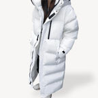 Damska Długa Kurtka Puchowa z Kapturem na Zimę-Women's Coat-Moda Perla-Czarny-S-Moda Perla
