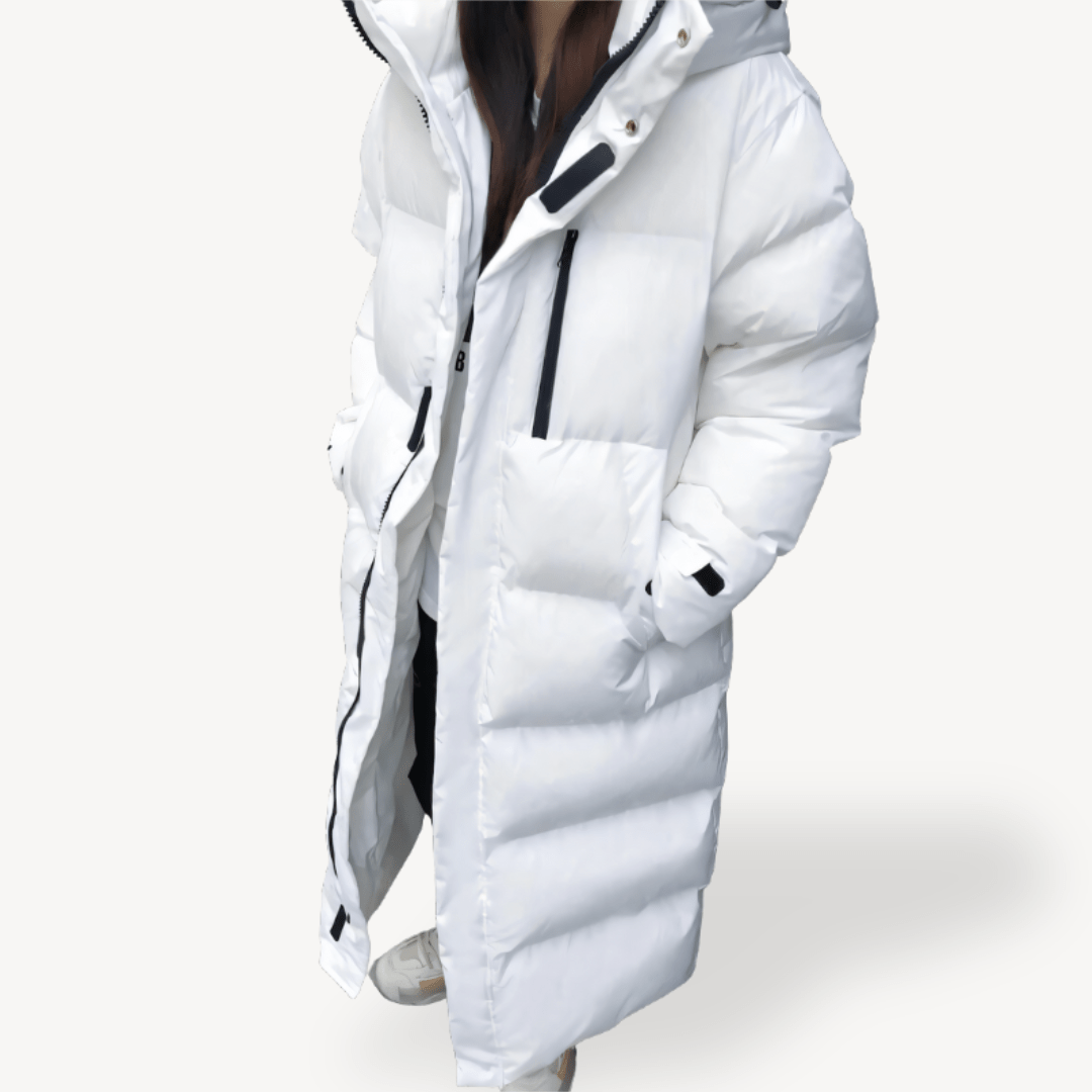 Damska Długa Kurtka Puchowa z Kapturem na Zimę-Women's Coat-Moda Perla-Czarny-S-Moda Perla
