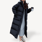 Damska Długa Kurtka Puchowa z Kapturem na Zimę-Women's Coat-Moda Perla-Czarny-S-Moda Perla