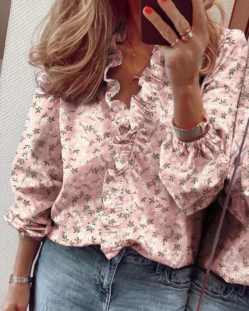 Damska Bluzka z Długim Rękawem | Eleganckie Falbanki, Casual 4