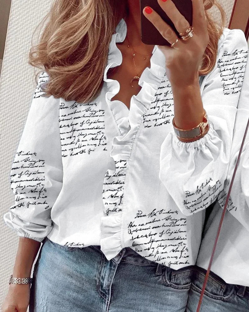 Damska Bluzka z Długim Rękawem | Eleganckie Falbanki, Casual 5