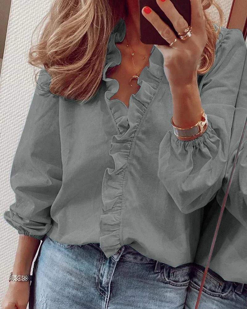 Damska Bluzka z Długim Rękawem | Eleganckie Falbanki, Casual 6