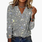 Damski Sweter Jessica | Cekinowy Dekolt w Serek 0