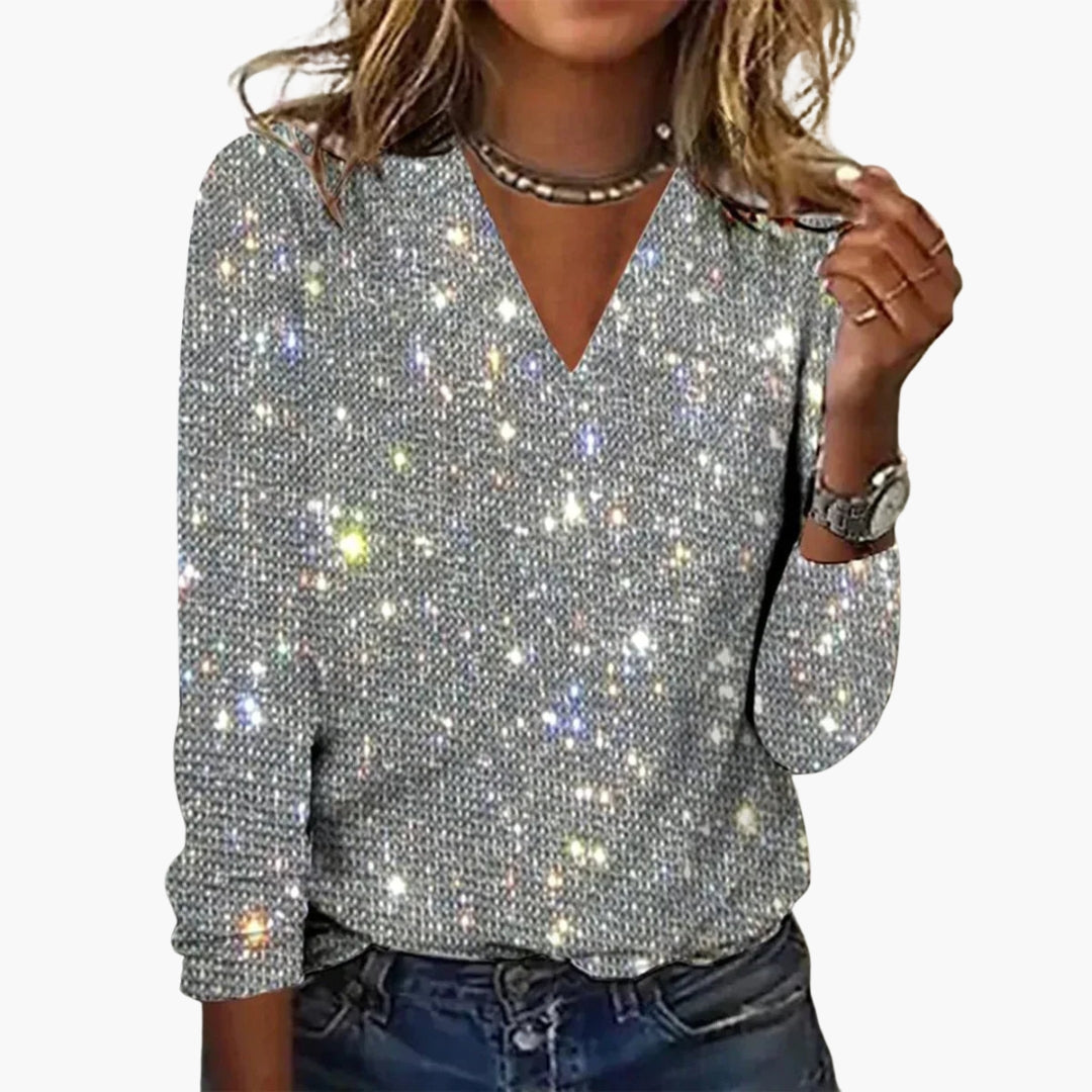 Damski Sweter Jessica | Cekinowy Dekolt w Serek 0