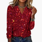 Damski Sweter Jessica | Cekinowy Dekolt w Serek 1