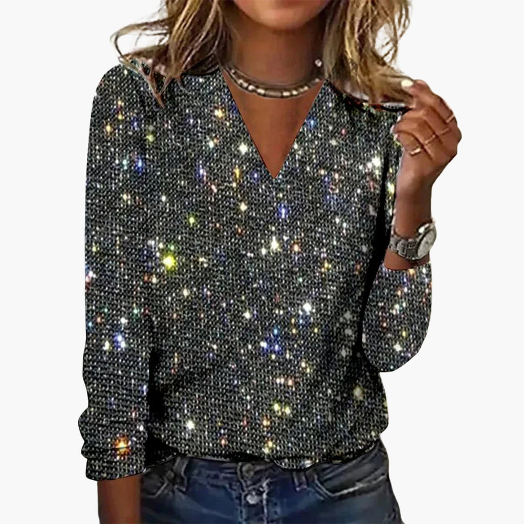 Damski Sweter Jessica | Cekinowy Dekolt w Serek 2