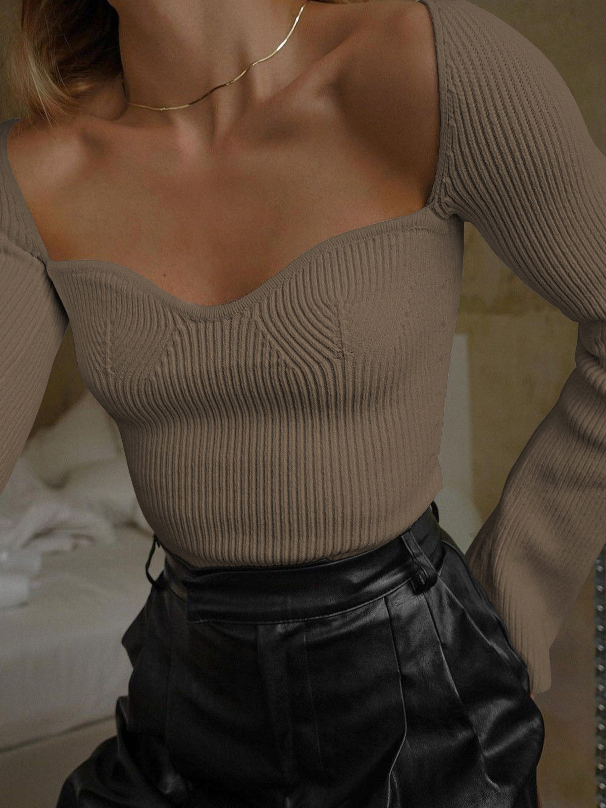 Damski Top Dzianinowy | Dekolt Sweetheart, Komfortowy Fason 5