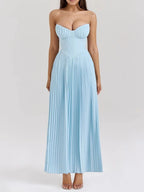 Długa plisowana sukienka gorsetowa bez ramiączek – elegancka suknia wieczorowa-Maxi Dresses-Mason Luxor-Jasnoniebieski-S-Moda Perla