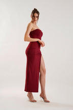 Elegancka Maxi Sukienka Bez Ramiączek z Rozcięciem – Idealna na Wieczorne Wyjścia-Maxi Dresses-Mason Luxor-Moda Perla
