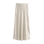Elegancka Satynowa Spódnica Midi dla Kobiet-Skirts-Moda Perla-Beżowy-XS-Moda Perla