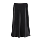 Elegancka Satynowa Spódnica Midi dla Kobiet-Skirts-Moda Perla-Czarny-XS-Moda Perla