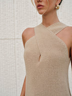 Elegancki Top Damski Halter | Krzyżowany Kołnierz, Dopasowany Fason 1