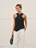 Elegancki Top Damski Halter | Krzyżowany Kołnierz, Dopasowany Fason 9