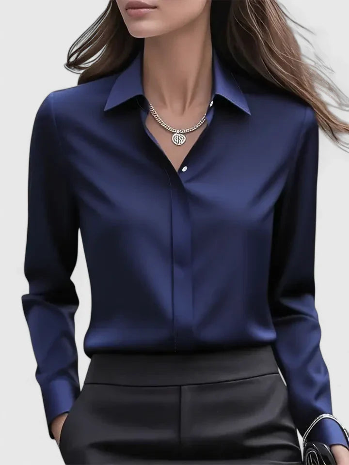 Elegancki Top Damski z Kołnierzykiem | 100% Bawełna, Długi Rękaw 0