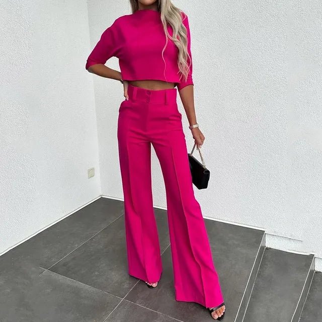 Holly Chic Damski Zestaw | Krótki Top i Spodnie z Szerokimi Nogawkami 4