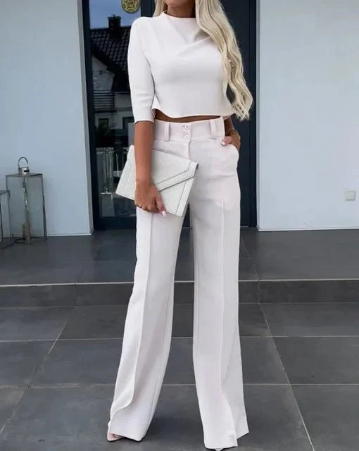 Holly Chic Damski Zestaw | Krótki Top i Spodnie z Szerokimi Nogawkami 6