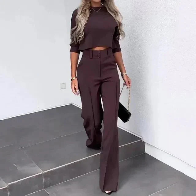 Holly Chic Damski Zestaw | Krótki Top i Spodnie z Szerokimi Nogawkami 7