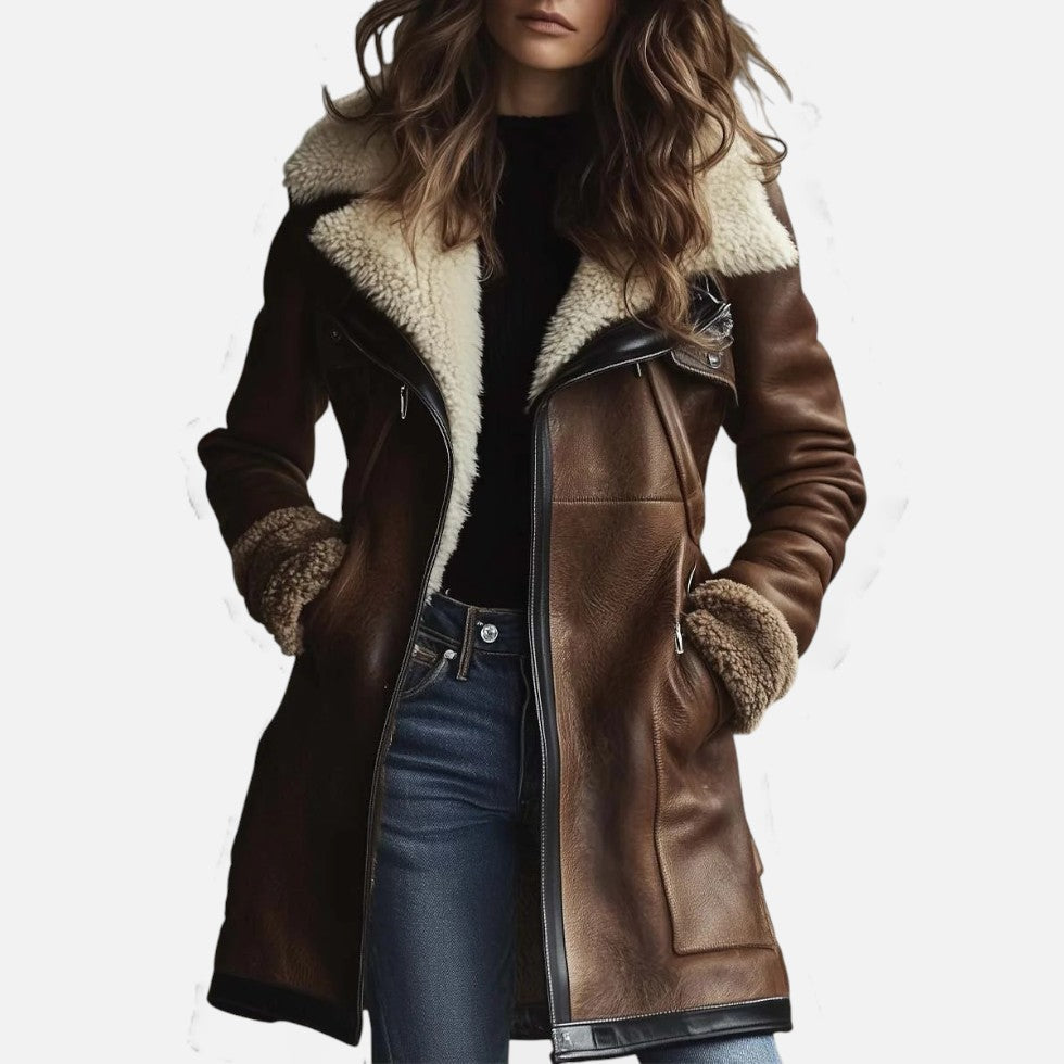 Jasmin Women's Winter Coat | Soft Faux Leather, Stylish Brown 0