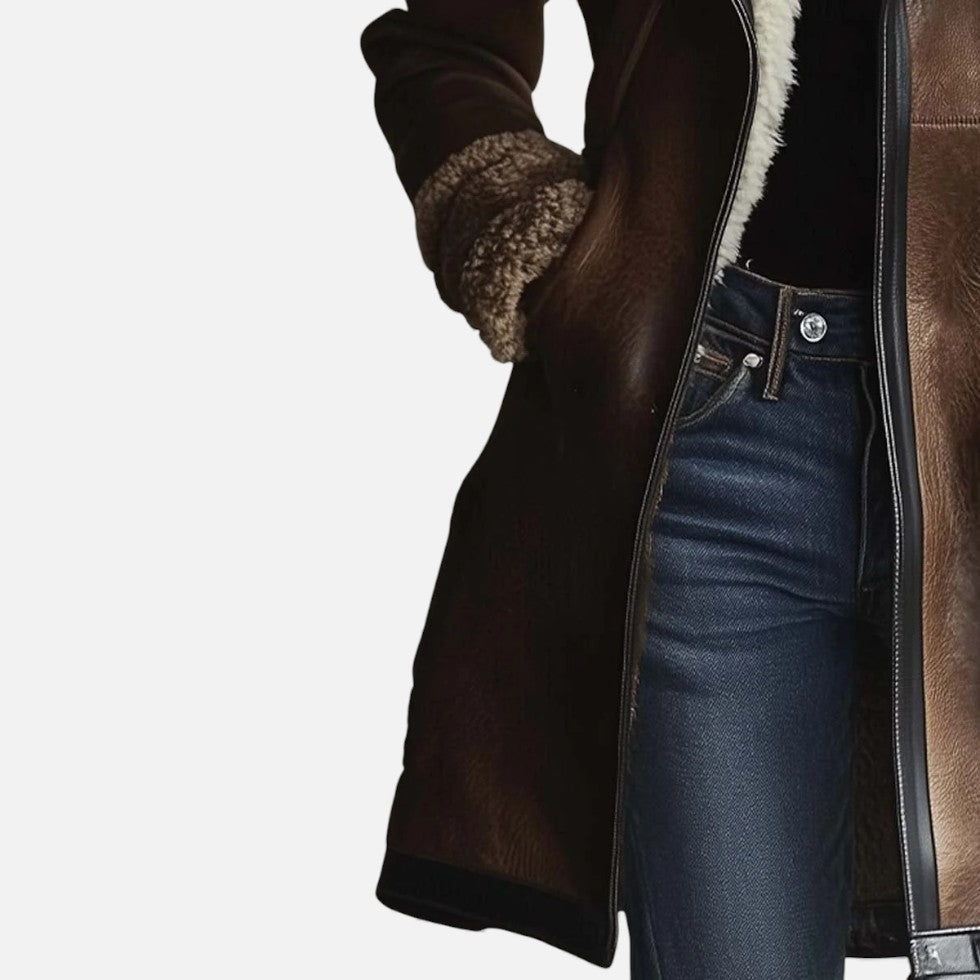 Jasmin Women's Winter Coat | Soft Faux Leather, Stylish Brown 3