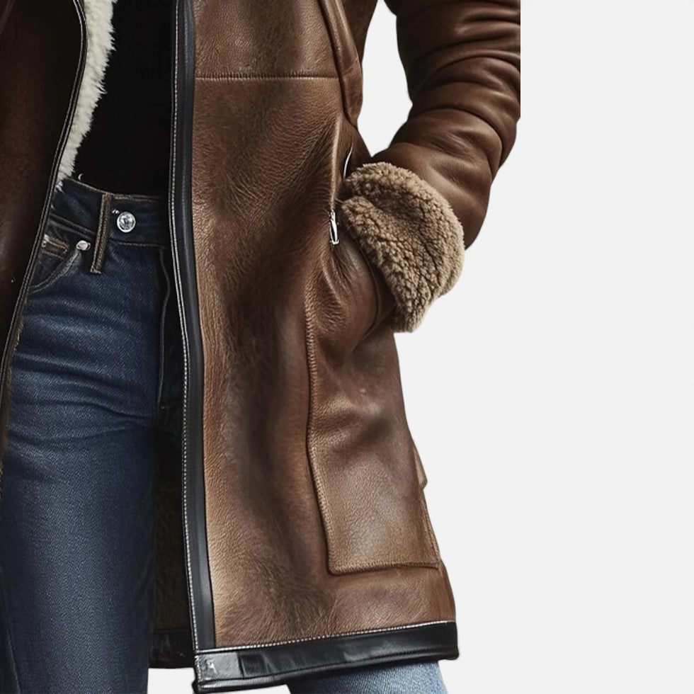 Jasmin Women's Winter Coat | Soft Faux Leather, Stylish Brown 4