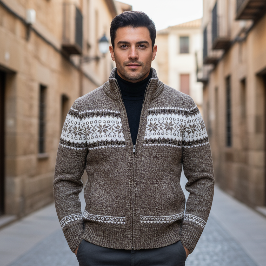 Kamizelka Zimowa Klasyczny Krój Wysoki Kołnierz Norweski Wzór Dzianina Jesień Zima - 1