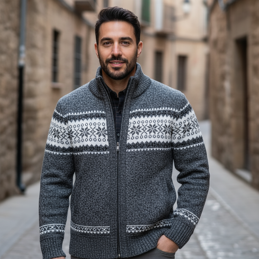 Kamizelka Zimowa Klasyczny Krój Wysoki Kołnierz Norweski Wzór Dzianina Jesień Zima - 3