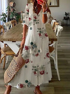 Kobieta Długa Sukienka | Boho Styl z Wzorem Liści 0