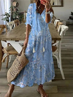 Kobieta Długa Sukienka | Boho Styl z Wzorem Liści 2