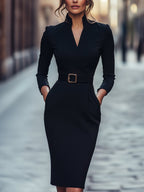 Kobieta Midi Sukienka | Elegancki Krój z Długim Rękawem 0
