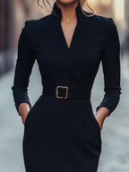Kobieta Midi Sukienka | Elegancki Krój z Długim Rękawem 1