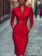 Kobieta Midi Sukienka | Elegancki Krój z Długim Rękawem 10