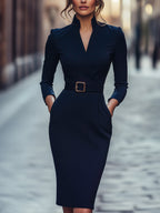 Kobieta Midi Sukienka | Elegancki Krój z Długim Rękawem 5