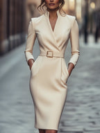 Kobieta Midi Sukienka | Elegancki Krój z Długim Rękawem 7