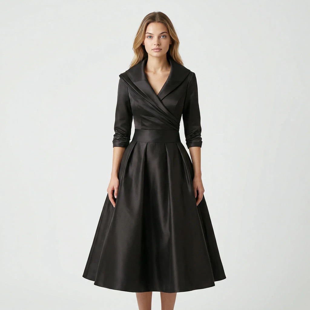 Kobieta Midi Sukienka | Elegancki Krój z Klasycznym Kołnierzem 0