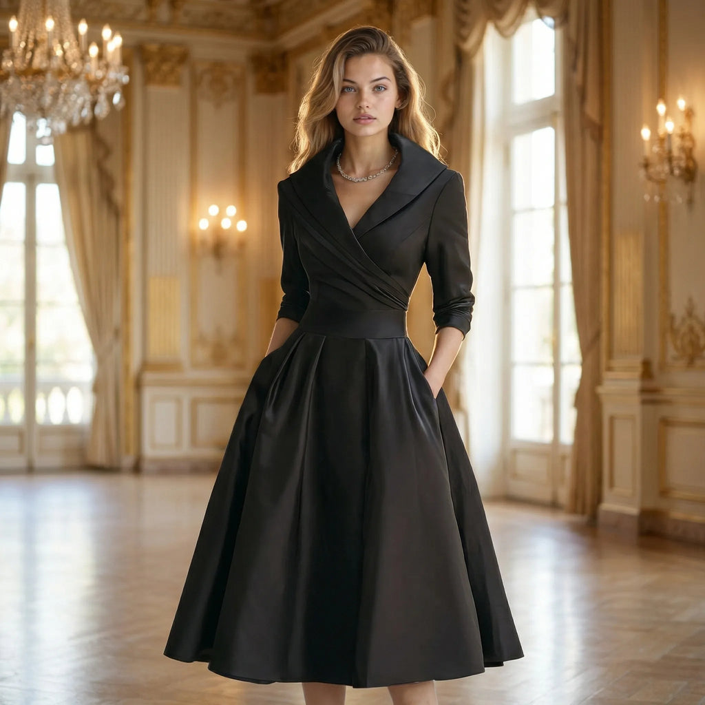 Kobieta Midi Sukienka | Elegancki Krój z Klasycznym Kołnierzem 1