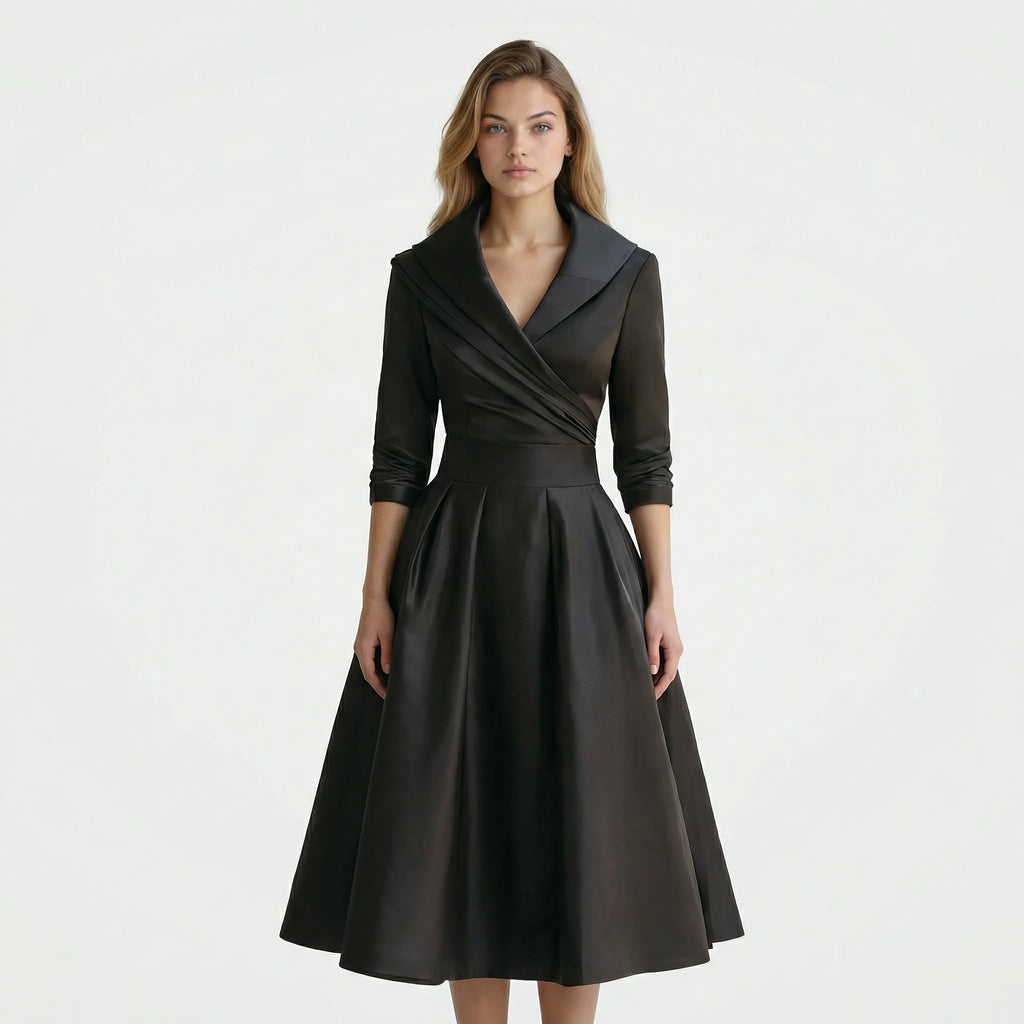 Kobieta Midi Sukienka | Elegancki Krój z Klasycznym Kołnierzem 2