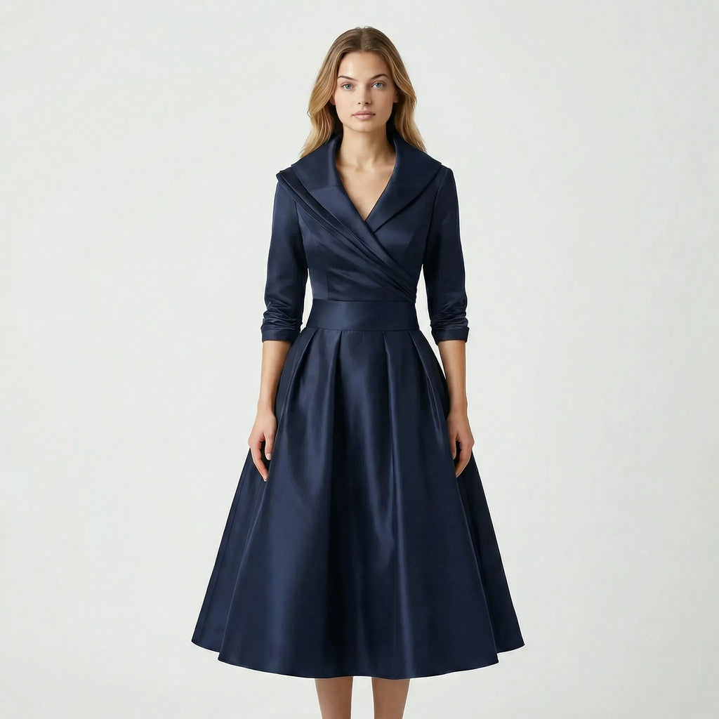 Kobieta Midi Sukienka | Elegancki Krój z Klasycznym Kołnierzem 4