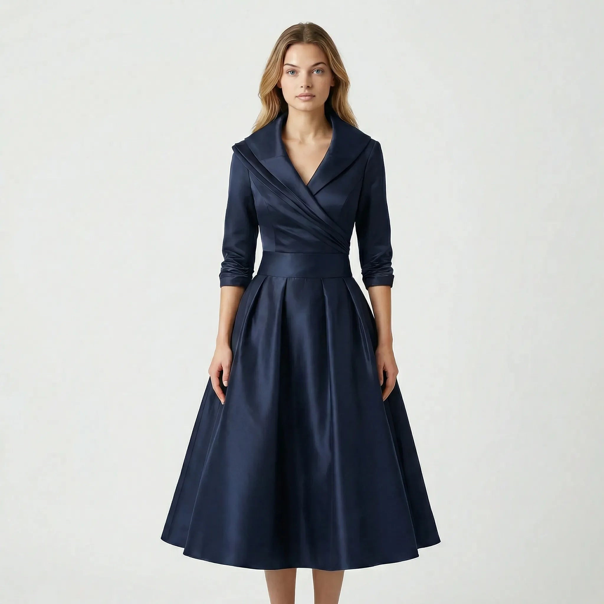 Kobieta Midi Sukienka | Elegancki Krój z Klasycznym Kołnierzem 4