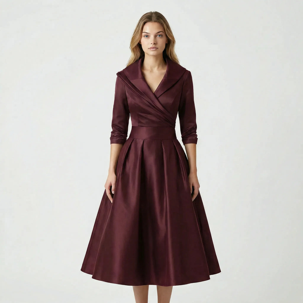 Kobieta Midi Sukienka | Elegancki Krój z Klasycznym Kołnierzem 5
